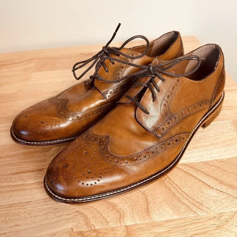 Joseph Abboud Shoes Men’s 11 Brown Leather Wingtip Oxfords Lace Up